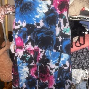 Taylor Floral Fit-and-Flare Dress in Pink, Blue & Black